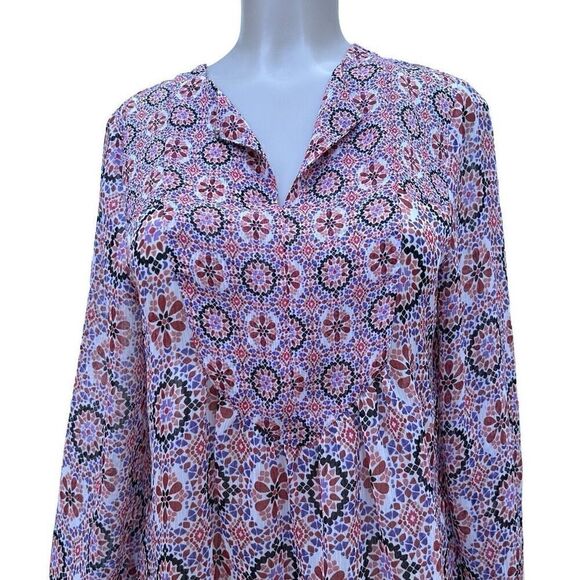 Violet + Claire Tunic Blouse Women's Medium Multicolor Keyhole Long Sleeves - Picture 5 of 15